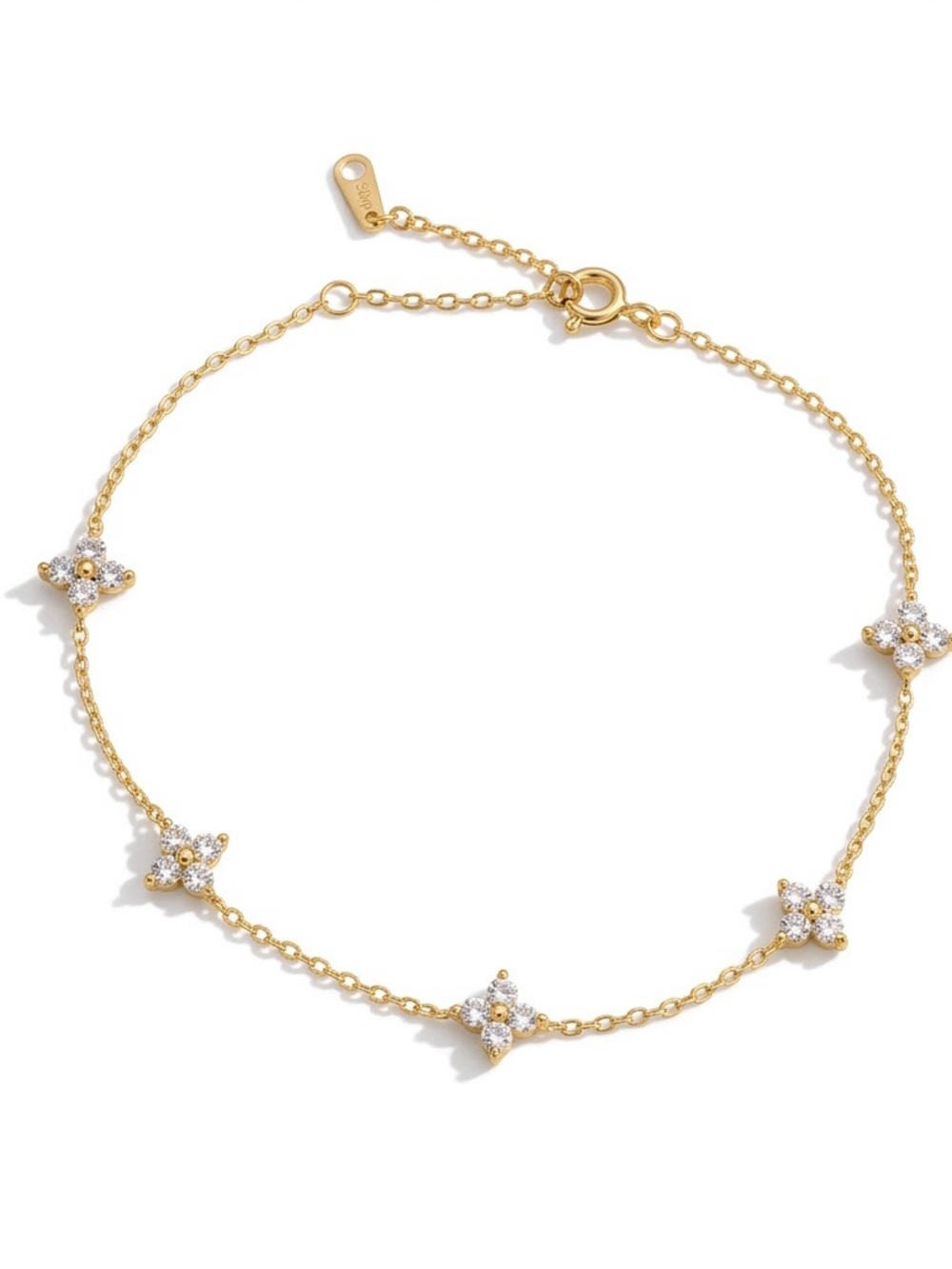 14k Gold plated sterling silver Cristal flowers bracelet